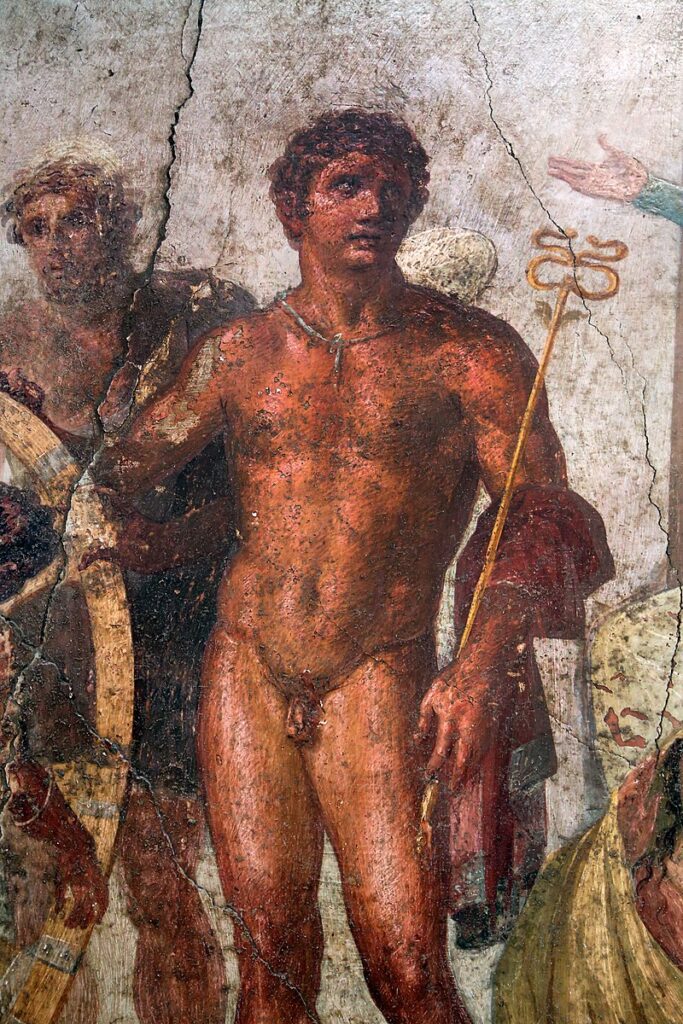 Гермес на античной фреске из Помпей
