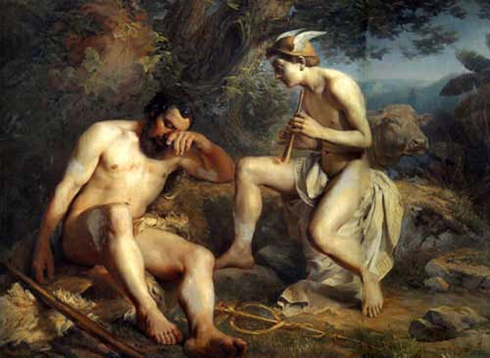 «Меркурий (Гермес) усыпляет Аргуса, чтобы похитить нимфу Ио». Картина Николая Кошелева, 1864 год