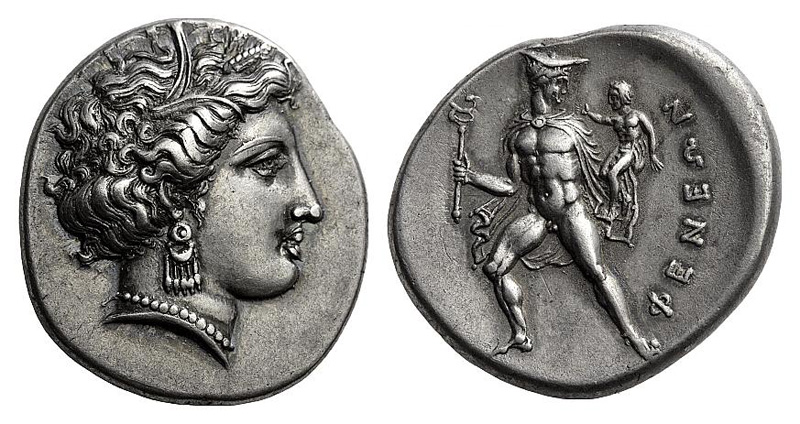 Статер Фенея 360—350 годов до н. э. с изображением Гермеса на реверсе