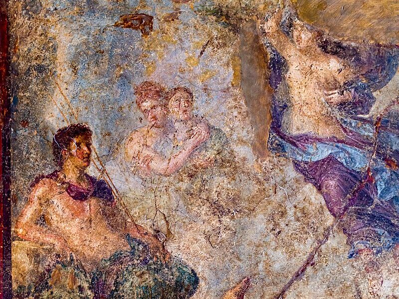 Эндимион смотрит на спускающуюся к нему Селену. Античная фреска из Помпей