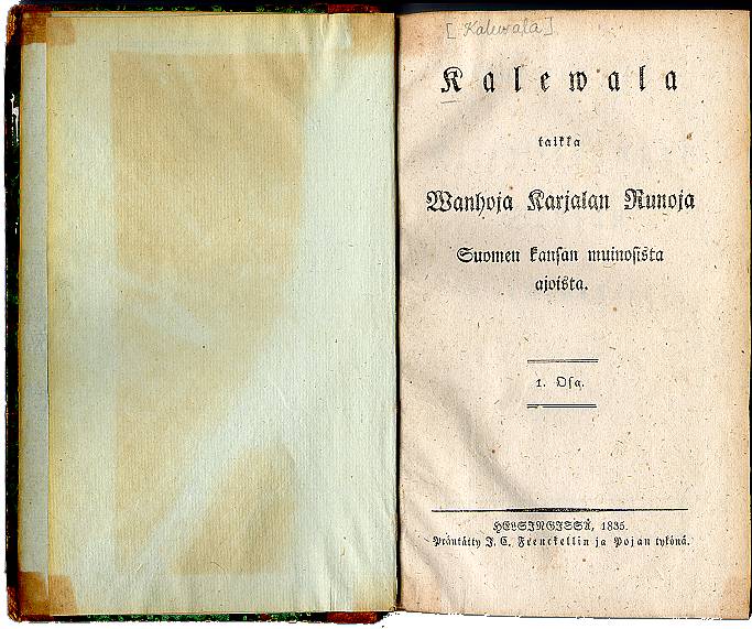 Калевала. Титульный лист первого издания 1835 года